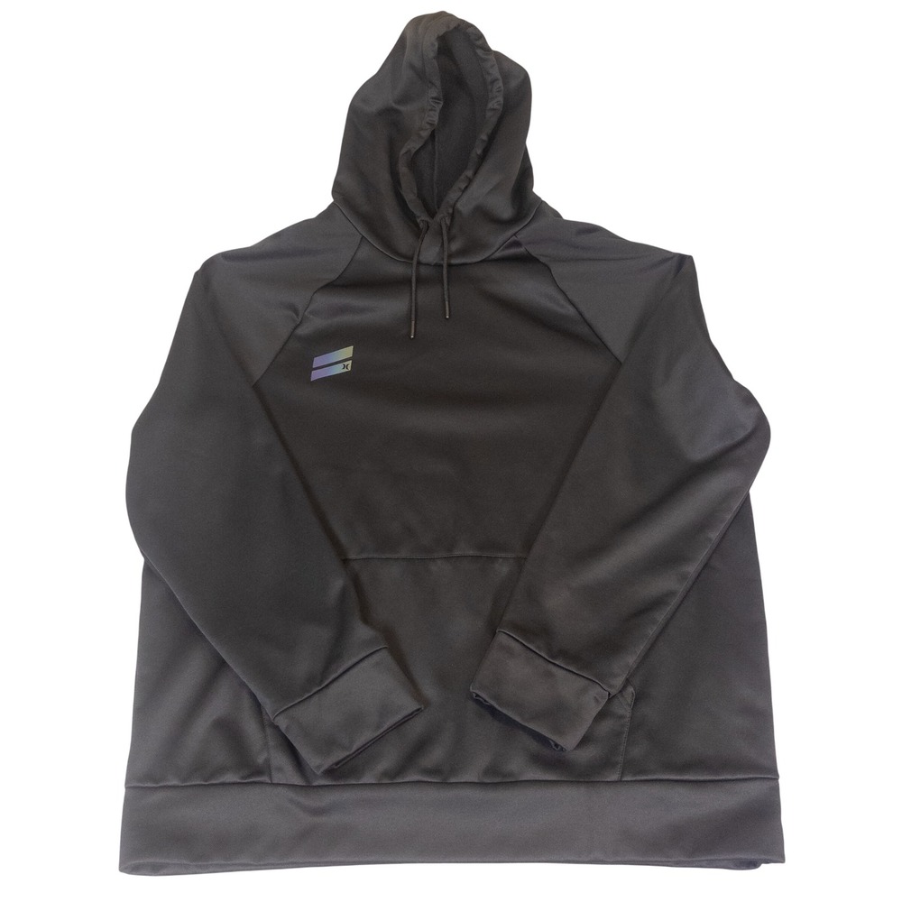 Hurley Mens XXL Black Performance Pullover Hoodie Iridescent Logo Fleece Lining